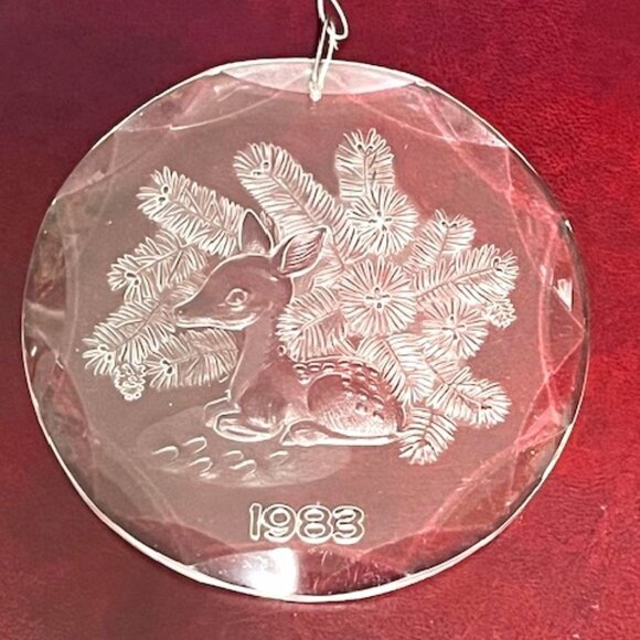 VTG Baby Deer Fir Branches Clear Acrylic 1983 Christmas Ornament 3.25" - Picture 1 of 9